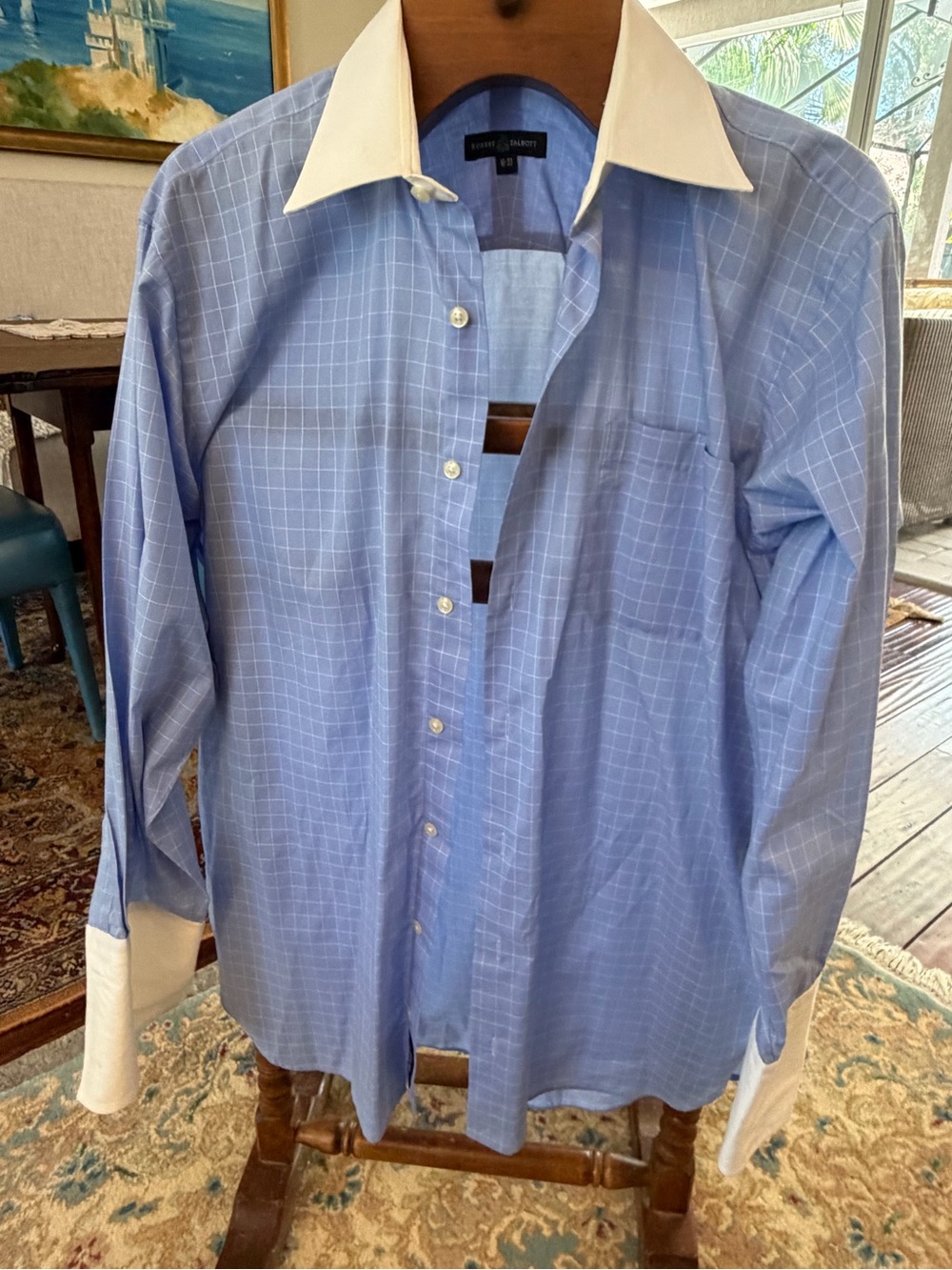 Dress shirts lot of 2:Robert Talbott& J.S. Bank Blue Contrast Collar 16-33 16-34